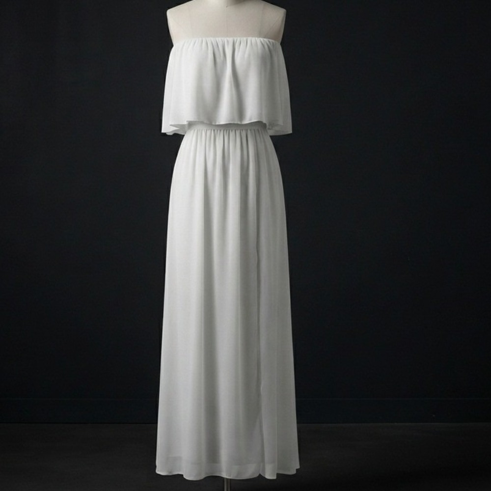 Sweet Lovely by Jen White Chiffon Ruffle Maxi Dress Boho Tassel Belt Medium